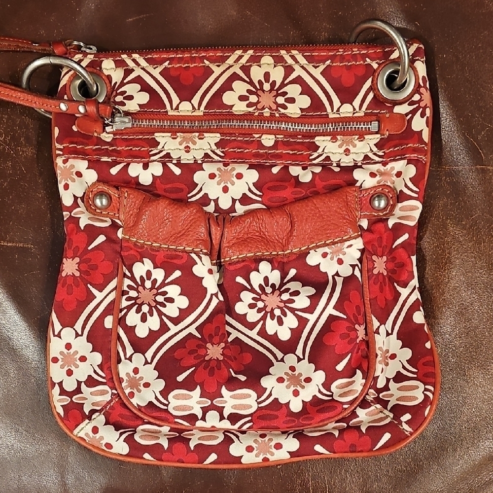 Fossil Burgundy Floral Crossbody Bag